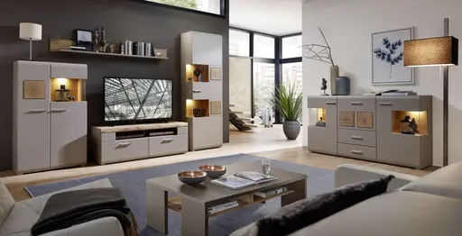 Wohnwand - mit Beleuchtung, Grau