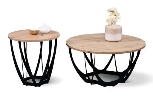 Beistelltisch - Ø/H ca. 50x50 cm, Artisan Eiche Nachbildung, Schwarz