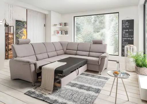 Polsterecke -  Schlaffunktion mit Bettkasten, 3-Sitzer, Ecke rechts, Dunkelgrau, Microfaser