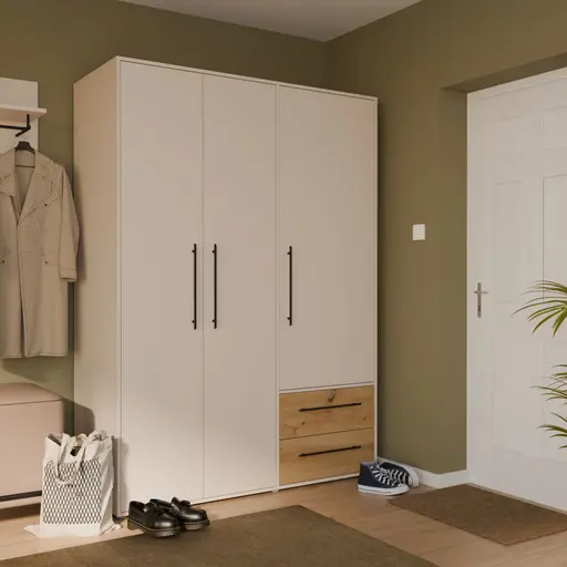  Drehtürenschrank FATHIE- B ca. 144 cm, Sand, Eiche Dekor