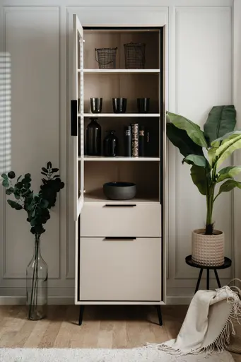 Vitrine - B ca. 60 cm, Sand, Schwarz