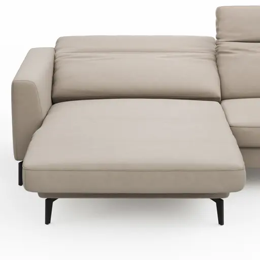 Ecksofa Rafaela 2.0 - Longchair mit 2,5-Sitzer rechts inkl. Sitzvorzug, Kopteilverstellung motorisch und Relaxfunktion motorisch im Longchair, Leder, Champagner