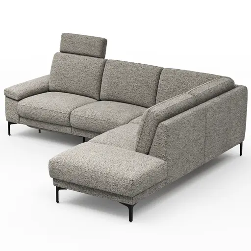 Ecksofa Matero - 2-Sitzer mit Ecke rechts inkl. Relaxfunktion motorisch und Sitzvorzug, Stoff, Graubeige