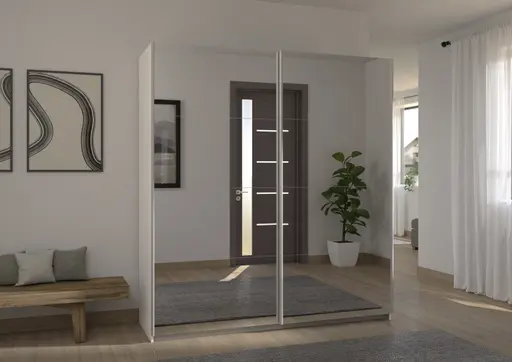 Schwebetürenschrank RUBITO- B ca. 181 cm, Weiß, Spiegel