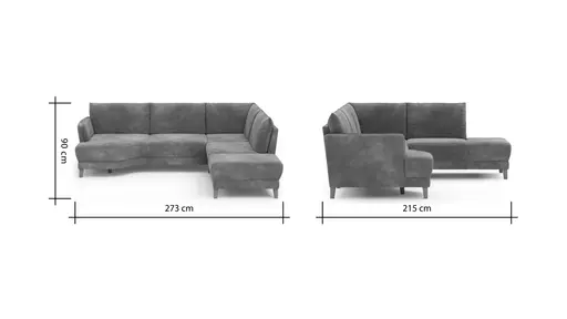 Sofa Stamford - 3,5-Sitzer, Bogen links mit Ecksofa 2-sitzig und Abschlusshocker Rechts, Stoff, Anthrazit