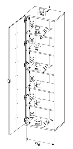 Garderobenschrank - B ca. 55 cm, Riva Eiche Nachbildung, Spiegel