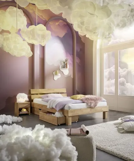 Bettgestell- Liegefläche ca. 140x200 cm, Wildeiche, Massiv, Geölt