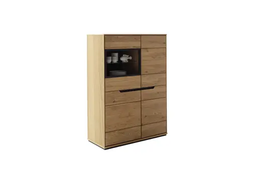 Highboard - B ca. 93 cm, Eiche Furnier geölt, Wildeiche massiv geölt