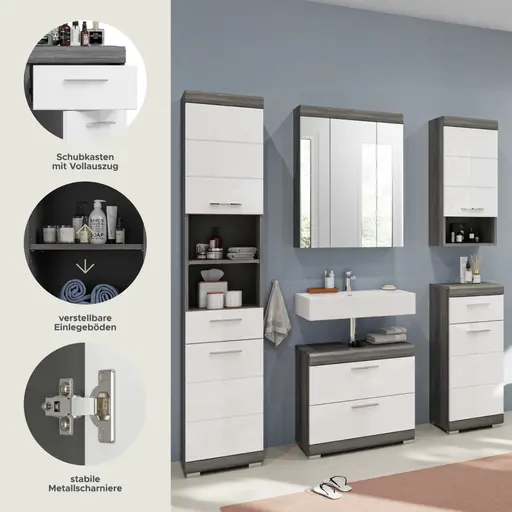 Badblock - 5-teilig, Rauchsilber, Weiß Hochglanz