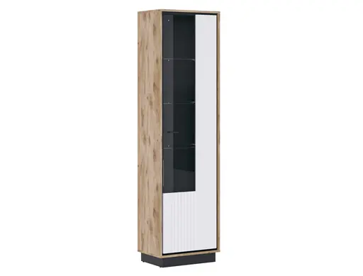 Vitrine - Eiche Dekor, Weiß Hochglanz