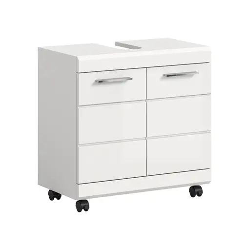 Waschbeckenunterschrank - B ca. 60 cm, Weiß, Weiß Hochglanz