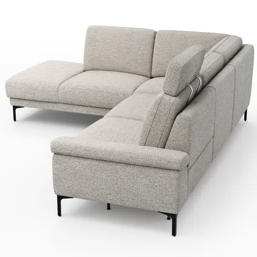Ecksofa Matero - Ecke mit 2-Sitzer rechts inkl. Relaxfunktion motorisch und Sitzvorzug, Stoff, Hellgrau