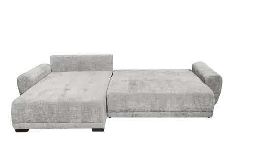 Ecksofa - Longchair links mit 2-Sitzer, Schlaffunktion mit Bettkasten, Stoff, Silbergrau