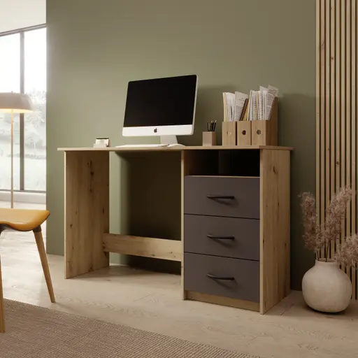 Schreibtisch - LB ca. 123x50 cm, Eiche Dekor, Anthrazit