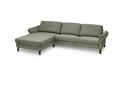 Ecksofa CALM PREMIUM 2.0 - Longchair links mit 3-Sitzer, Rückenlehne verstellbar, Stoff, Dunkelgrün