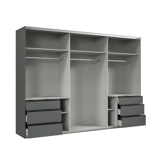 Schwebetürenschrank- B ca. 300 cm, Graphit, Eiche Dekor