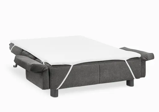 Faltsofa Easy - 2-Sitzer, ca. 140 cm inkl. Schlaffunktion/Topper/Armteil verstellbar, Stoff, Dunkelgrau