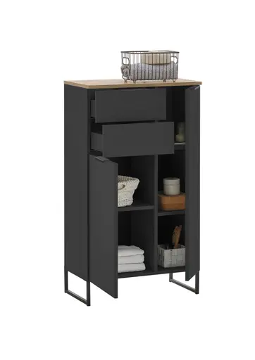 Highboard- Schwarz Matt, Eiche Dekor