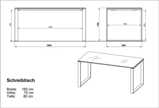 Schreibtisch GWEN - LB ca. 160x80cm, Weiß