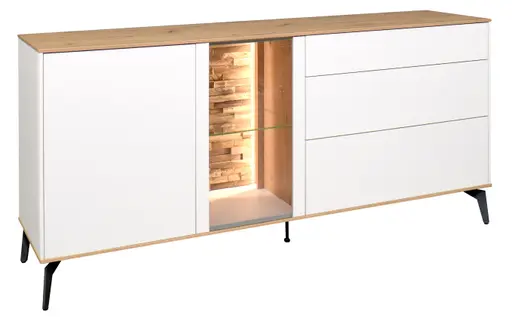 Lowboard - mit Beleuchtung, B ca. 169 cm, Weiß, Asteiche, Schwarz