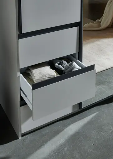 Schwebetürenschrank- B168 cm, Hellgrau, Graphit, Spiegel