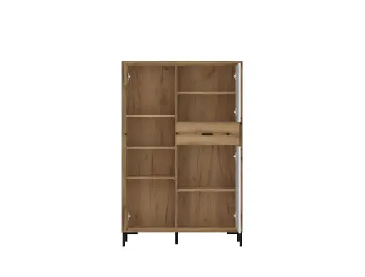 Highboardvitrine- Eiche Dekor, Weiß, Glas