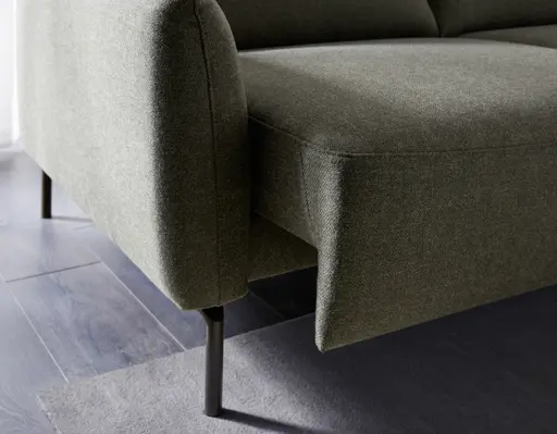 Ecksofa Leona - 3-Sitzer mit Longchair rechts inkl. Sitzvorzug motorisch, Stoff, Braungrün