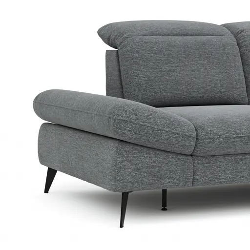 Ecksofa Alegria - 2,5-Sitzer mit Ecke rechts inkl. Kopfteil/ Armlehne/ Sitztiefe verstellbar, Stoff, Graublau