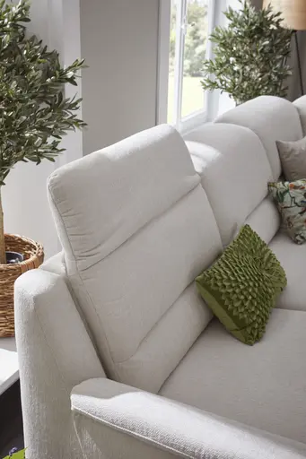 Ecksofa Cornella Plus - 2-Sitzer links mit Ecke und Abschlussteil rechts inkl. Relaxfunktion (motorisch), Kopfteilverstellung und Stauraum, Stoff, Creme
