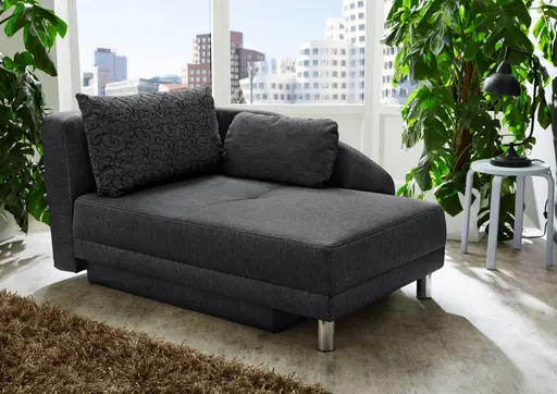 Recamiere - inkl. Schlaffunktion und Bettkasten, Stoff schwarz