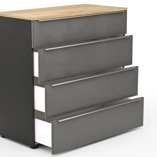 Kommode Colorado Beimöbel - Front Glas, Dunkelgrau matt, Griffe Edelstahlfarbig