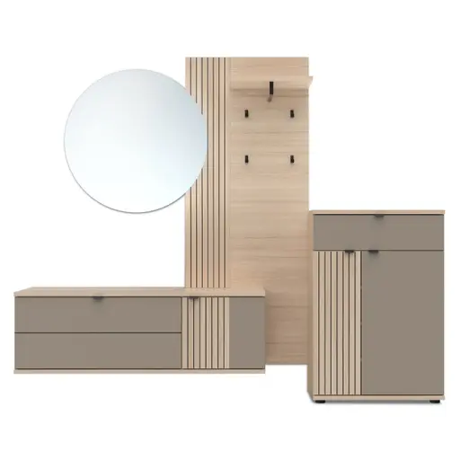 Schuhschrank - B ca. 70 cm, Riva Eiche Nachbildung, Basalt