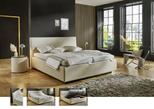 Polsterbett - Liegefläche ca. 180x200 cm, Stoff, Beige