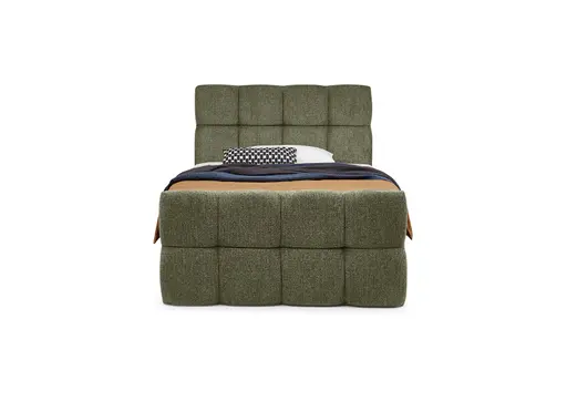 Boxspringbett SANDRIN R- Liegefläche ca. 140x200 cm, Stoff, Braungrün, inkl. Stauraum und Fußteil
