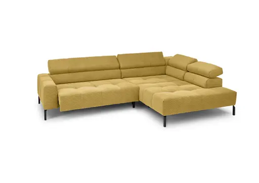  Ecksofa COLLEEN 2.0 - 2-Sitzer mit Ecke rechts, Sitzvorzug motorisch, Feincord, Gold