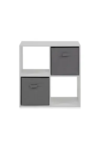 Regal - inkl. Stoffboxen, B ca. 60 cm, Weiß, Grau