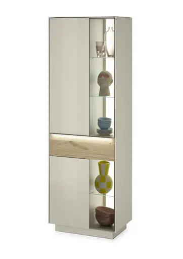 Vitrine - mit Beleuchtung, B ca. 67 cm, Kaschmir, Eiche massiv