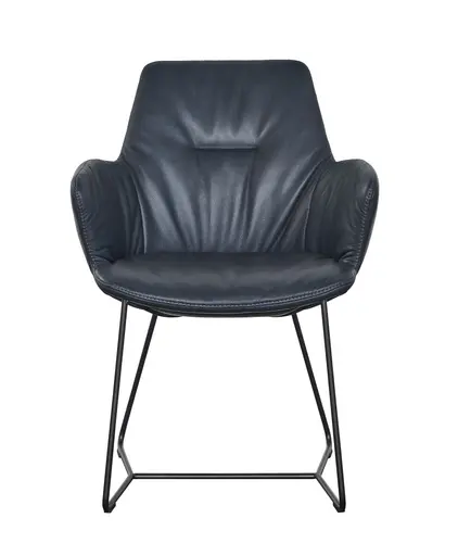 Armlehnstuhl Pegara - Leder, Dunkelblau