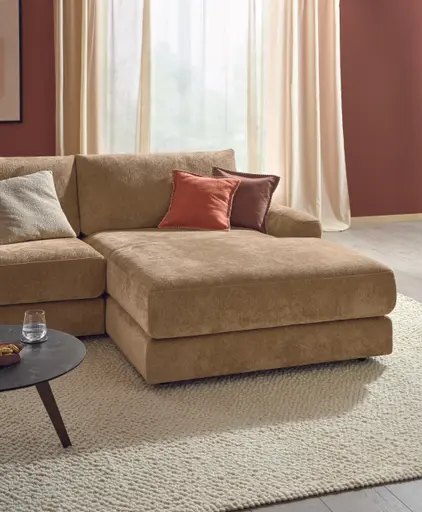 Ecksofa Almeria - 2-Sitzer mit Longchair rechts, Stoff, Hellbraun