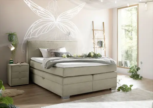 Boxspringbett- Liegefläche ca. 140x200 cm, Stoff, Taupe