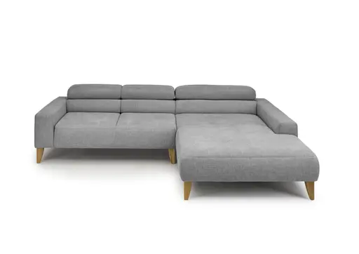 Ecksofa CHENOA - 2-Sitzer mit Longchair rechts, Kopfteil verstellbar, Stoff, Steingrau