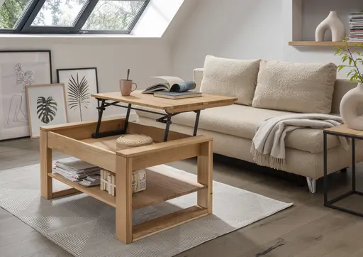 Couchtisch - höhenverstellbar, LB ca. 100x65 cm, Eiche massiv geölt