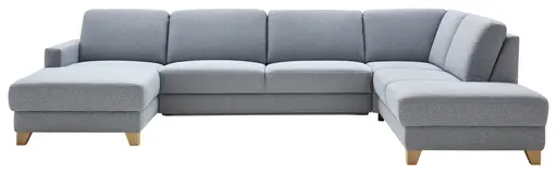 Wohnlandschaft Merlos - Longchair links mit 2,5 Sitzer und Ecke rechts, Stoff, Hellblau