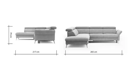 Sofa Maryville - Eckelement und Abschlussteil medium links mit 2,5-Sitzer, inkl. Schlaffunktion, Stauraum, Armlehne/Kopfteil verstellbar, Stoff, Grau