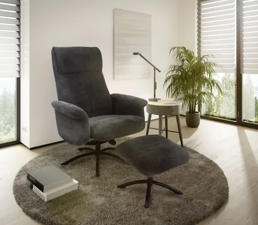 TV-Sessel MORTON mit Hocker - drehbar, Relaxfunktion, Stoff, Grau