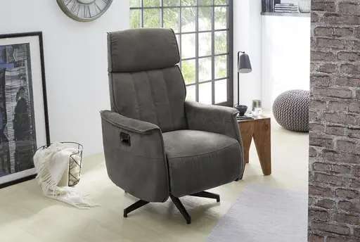 Fernsehsessel - Microfaser Grau, Gestell Metall Schwarz gepulvert