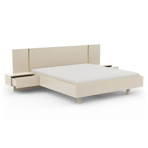 Bettanlage Matera - Lack, Creme, Absetzung, Eiche Milk
