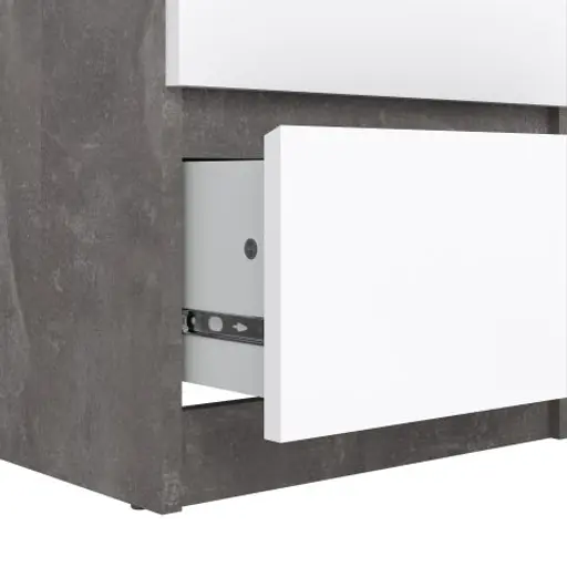 Kommode - B ca. 41 cm, Betonoptik, Weiß Hochglanz