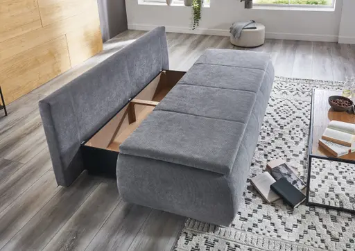 Schlafsofa- 2 Sitzer, Inkl. Bettkasten, Stoff, Grau