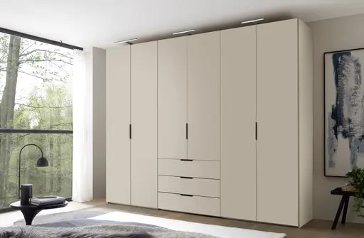 Drehtürenschrank 6-türig EM Armadio - mit 3 Schubladen, B. ca. 298, Dekor elfenbein